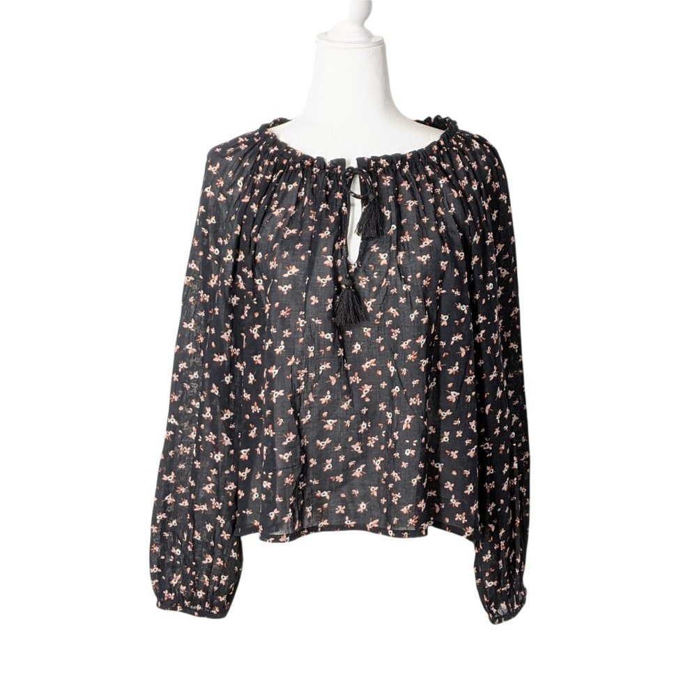 NEW Billabong Black Floral Peasant Top Size M